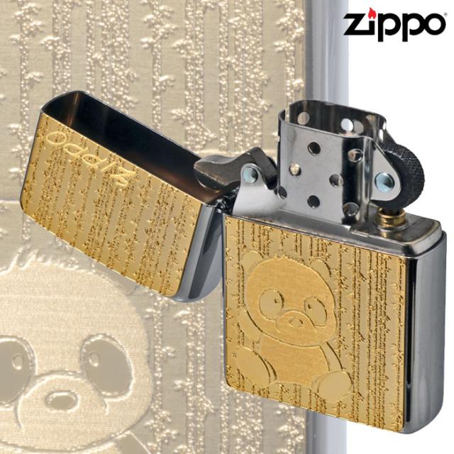 zippo(ジッポーライター)パンダ ゴールドプレート貼り ブラッシュクローム 画像4