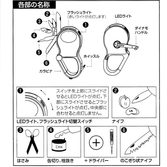 カラビナマルチツール ダイナモ充電式LEDライト 決算在庫処分セール 新品未使用 手回し充電 アデッソ ADESSO DT-376画像3