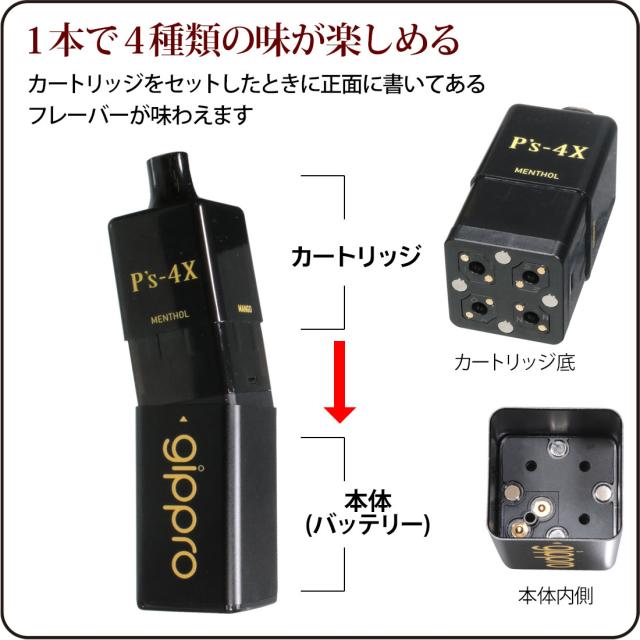 gipproP's-4X電子VAPEベイプカートリッジ式使い切り電子タバコ本体+カートリッジ選べる2種類4X-KIT-JP画像2