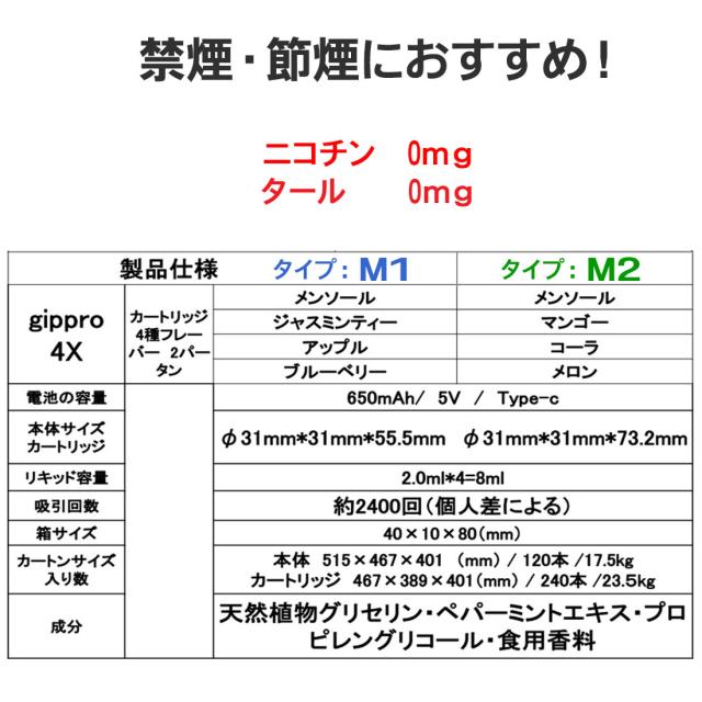 gipproP's-4X電子VAPEベイプカートリッジ式使い切り電子タバコ本体+カートリッジ選べる2種類4X-KIT-JP画像7