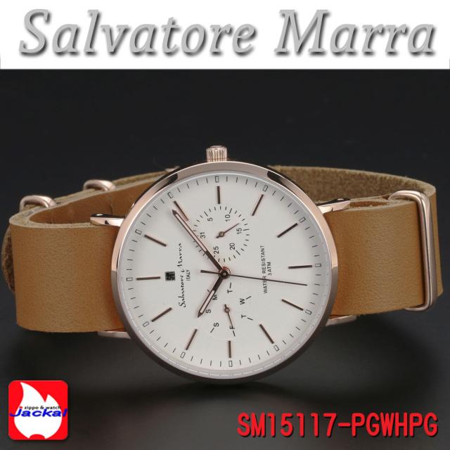 腕時計 メンズ レディース Salvatore Marra サルバトーレマーラ マルチカレンダー 3気圧防水 レザーベルト SM15117-PGWHPG画像2