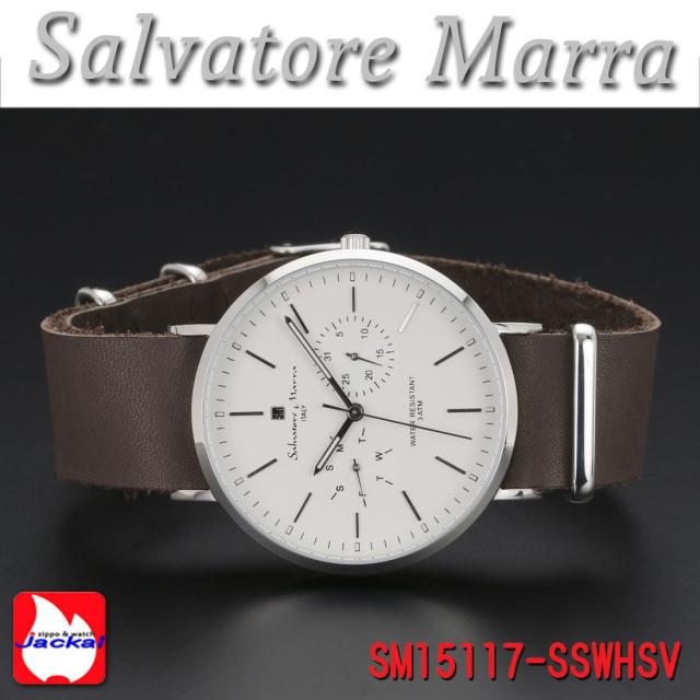 腕時計 メンズ レディース Salvatore Marra サルバトーレマーラ マルチカレンダー 3気圧防水 レザーベルト SM15117-SSWHSV画像2