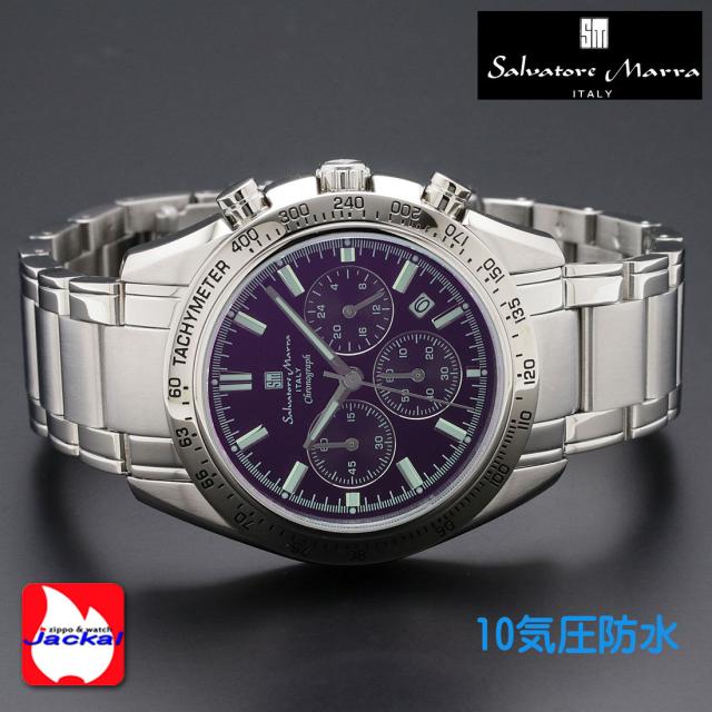 腕時計 メンズ Salvatore Marra サルバトーレマーラ クロノグラフ 10気圧防水 カラーガラス メタルベルト SM18106-SSBKSV画像4