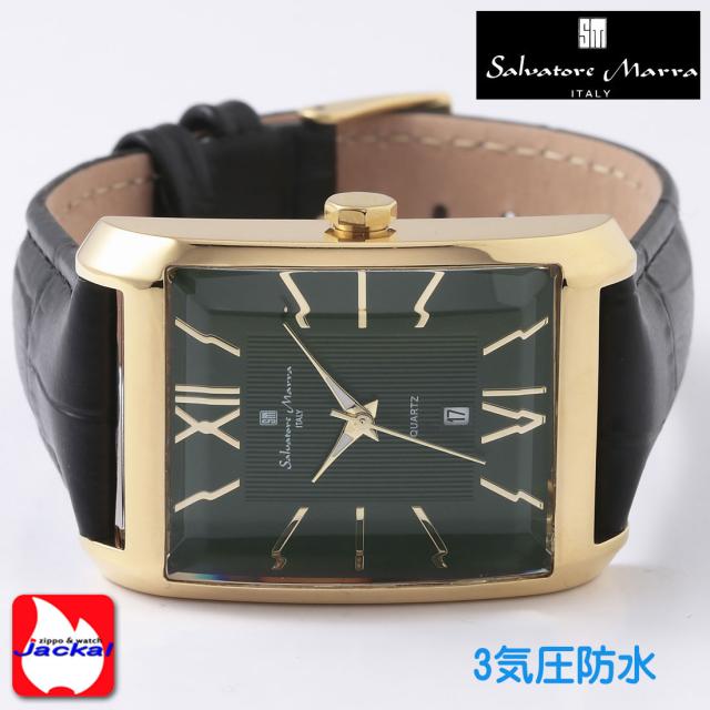 腕時計 メンズ Salvatore Marra サルバトーレマーラ レクタンギュラー(スクエア)ケース 3気圧防水 レザーベルト SM21101-GDGR画像4