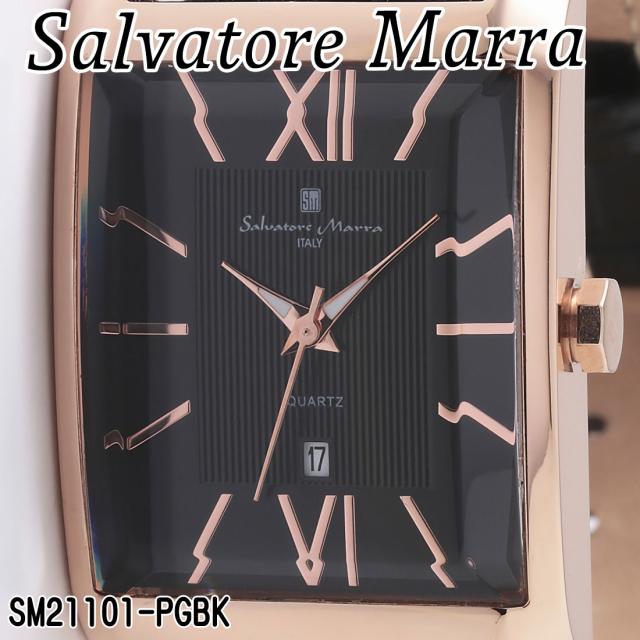 腕時計 メンズ Salvatore Marra サルバトーレマーラ レクタンギュラー(スクエア)ケース 3気圧防水 レザーベルト SM21101-PGBK画像2