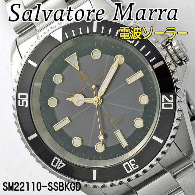 サルバトーレマーラ 電波ソーラー腕時計 メンズ ステンレススチールベルト SM22110-SSBKGD画像2