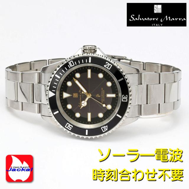 サルバトーレマーラ 電波ソーラー腕時計 メンズ ステンレススチールベルト SM22110-SSBKGD画像4