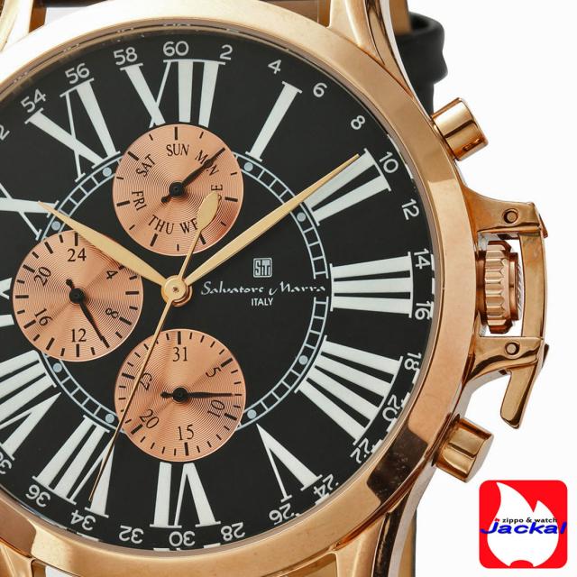 腕時計メンズ 【Salvatore Marra】サルバトーレマーラ　ウォッチ　レザーベルト アナログ カレンダー 24時間計 マルチファンクション  SM23101-PGBK画像5