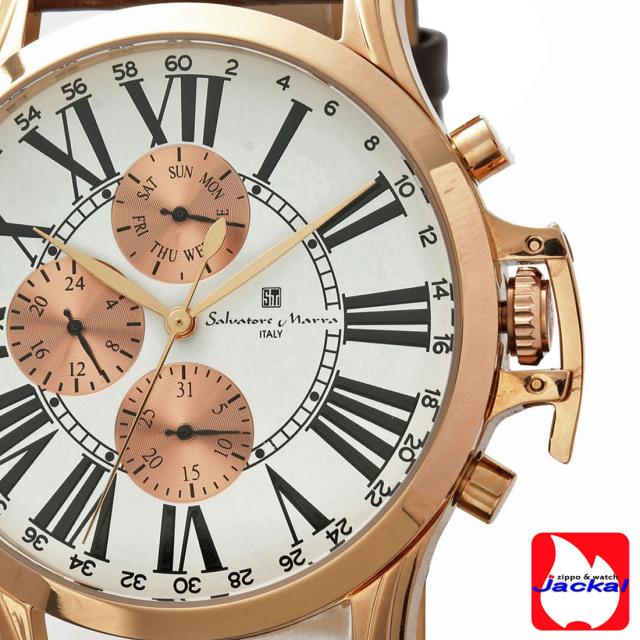 腕時計メンズ 【Salvatore Marra】サルバトーレマーラ ウォッチ レザーベルト アナログ カレンダー 24時間計 マルチファンクション SM23101-PGWH画像5