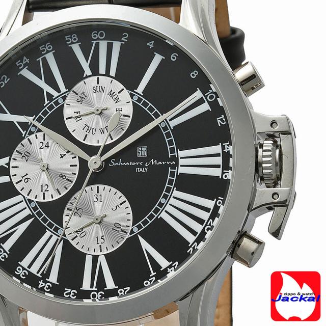 腕時計メンズ 【Salvatore Marra】サルバトーレマーラ ウォッチ レザーベルト アナログ カレンダー 24時間計 マルチファンクション SM23101-SSBK画像5