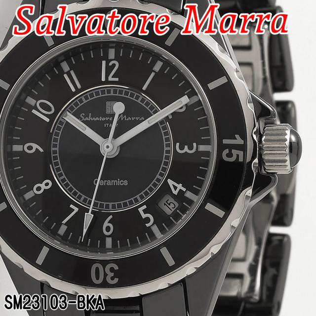 腕時計 メンズ Salvatore Marra サルバトーレマーラ セラミックウォッチ アラビアインデックス 3気圧防水 回転ベゼル SM23103-BKA画像2