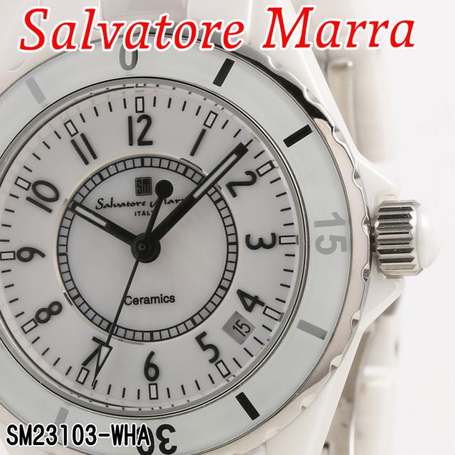 腕時計 メンズ Salvatore Marra サルバトーレマーラ セラミックウォッチ アラビアインデックス 3気圧防水 回転ベゼル SM23103-WHA画像2