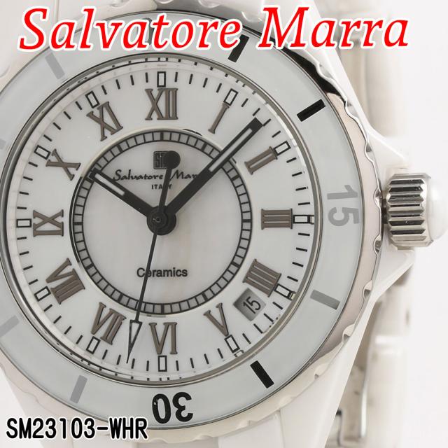 腕時計 メンズ Salvatore Marra サルバトーレマーラ セラミックウォッチ ローマインデックス 3気圧防水 回転ベゼル SM23103-WHR画像2