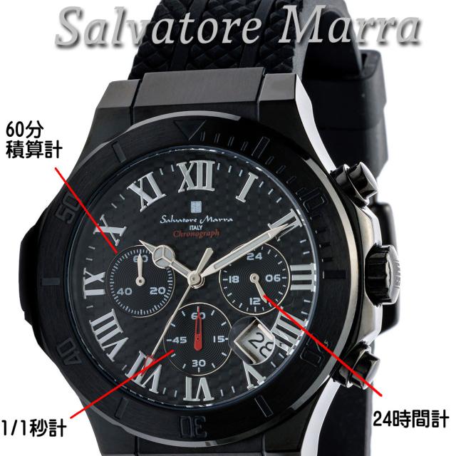 時計メンズ 【Salvatore Marra】サルバトーレマーラ メンズ 腕時計 クロノグラフ 5気圧防水 ラバーベルト　SM23106-BKBK画像3