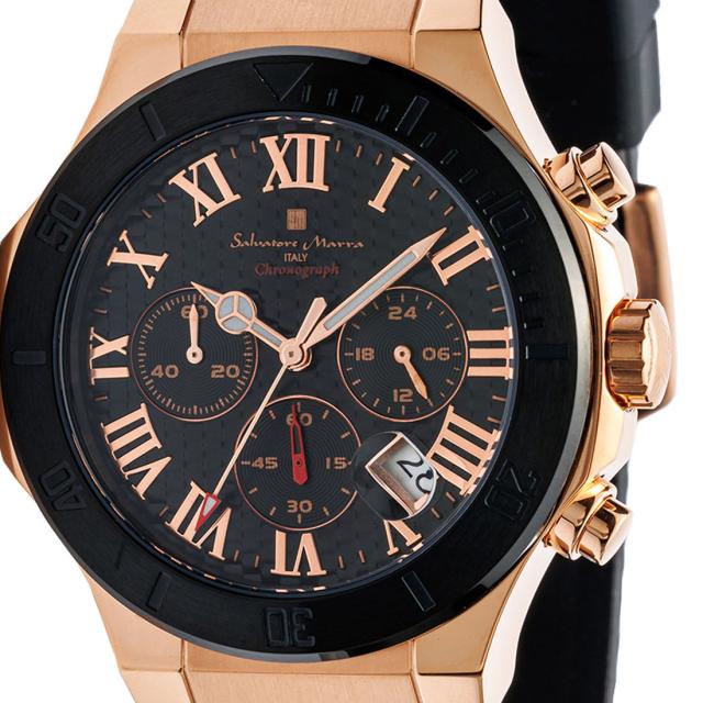 時計メンズ 【Salvatore Marra】サルバトーレマーラ メンズ 腕時計 クロノグラフ 5気圧防水 ラバーベルト　SM23106-PGBK画像2