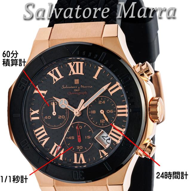 時計メンズ 【Salvatore Marra】サルバトーレマーラ メンズ 腕時計 クロノグラフ 5気圧防水 ラバーベルト　SM23106-PGBK画像3