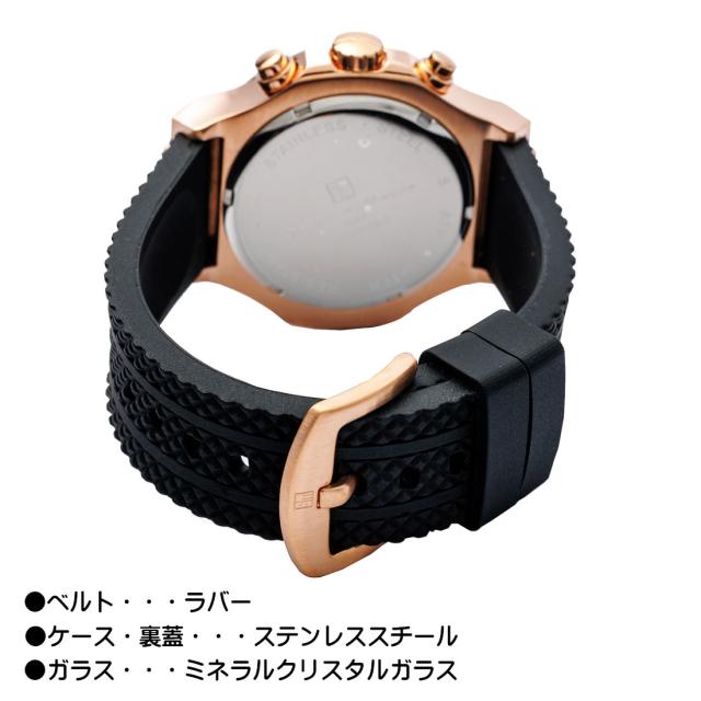時計メンズ 【Salvatore Marra】サルバトーレマーラ メンズ 腕時計 クロノグラフ 5気圧防水 ラバーベルト　SM23106-PGBK画像5