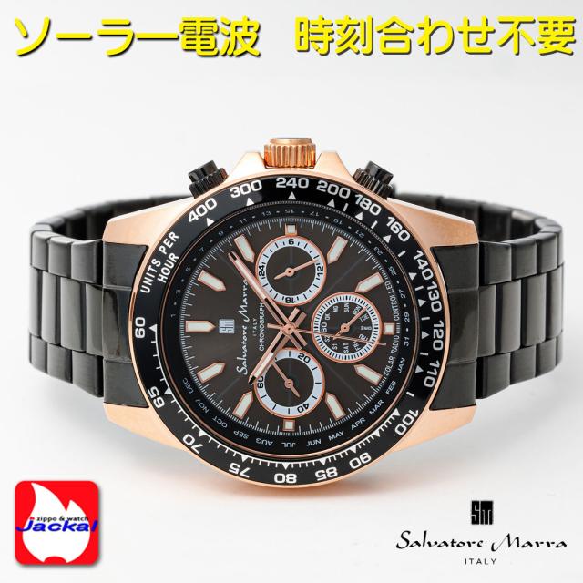 腕時計メンズ 【Salvatore Marra】サルバトーレマーラ 電波ソーラー腕時計 10気圧  クロノグラフ  メタルベルト SM24108-PGBK画像3