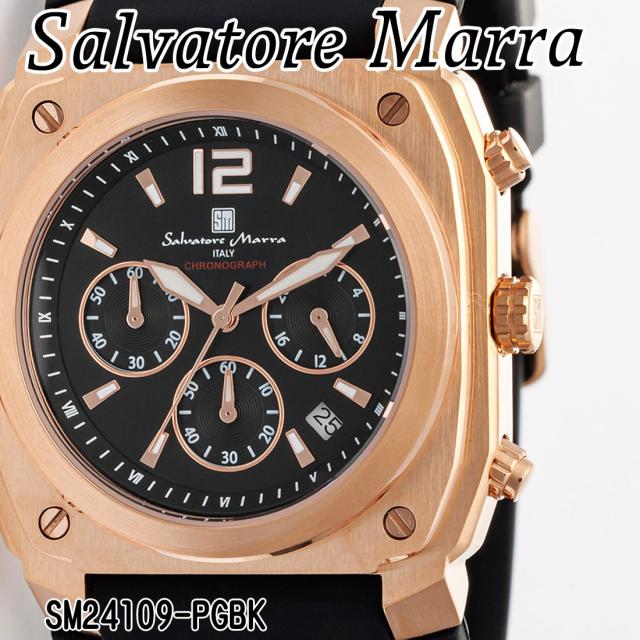 腕時計 メンズ Salvatore Marra サルバトーレマーラ クロノグラフ 10気圧防水 ラバーベルト SM24109-PGBK画像2