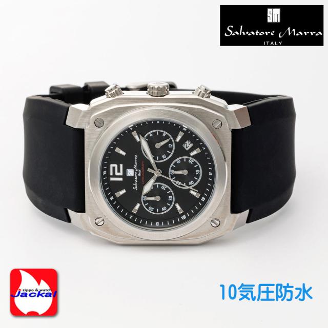 腕時計 メンズ Salvatore Marra サルバトーレマーラ クロノグラフ 10気圧防水 ラバーベルト SM24109-SSBK画像4