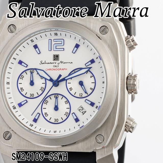 腕時計 メンズ Salvatore Marra サルバトーレマーラ クロノグラフ 10気圧防水 ラバーベルト SM24109-SSWH画像2