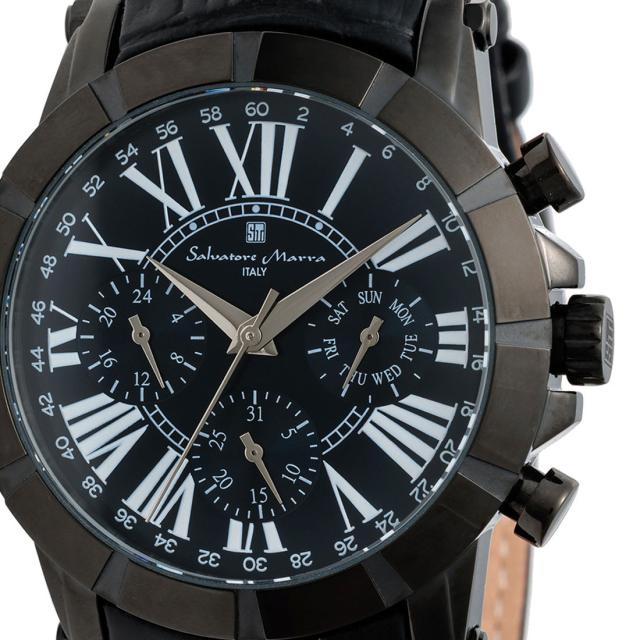 腕時計メンズ 【Salvatore Marra】サルバトーレマーラ メンズ 腕時計 マルチファンクション 多軸クォーツ 5気圧防水 革ベルト SM25101-BKNV画像2