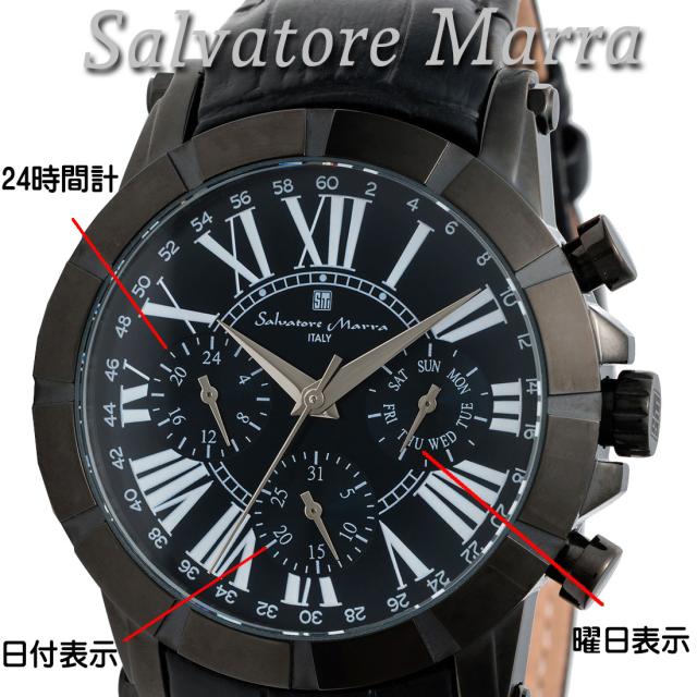 腕時計メンズ 【Salvatore Marra】サルバトーレマーラ メンズ 腕時計 マルチファンクション 多軸クォーツ 5気圧防水 革ベルト SM25101-BKNV画像3