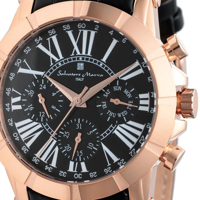腕時計メンズ 【Salvatore Marra】サルバトーレマーラ メンズ 腕時計 マルチファンクション 多軸クォーツ 5気圧防水 革ベルト SM25101-PGBK画像2
