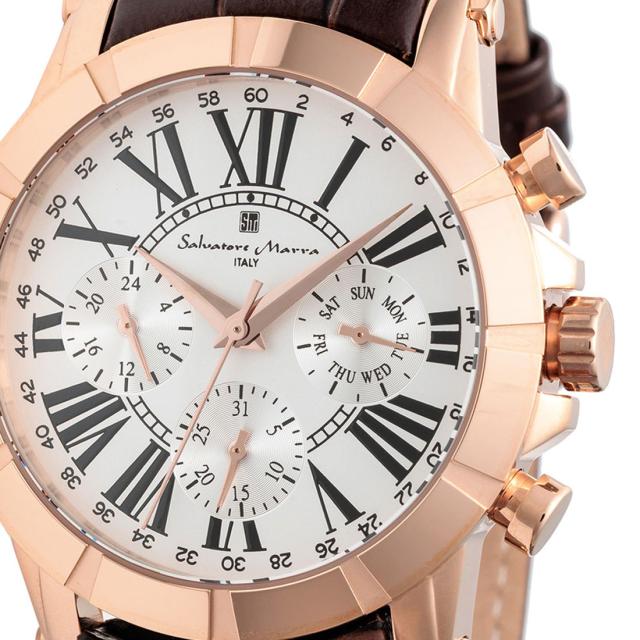 腕時計メンズ 【Salvatore Marra】サルバトーレマーラ メンズ 腕時計 マルチファンクション 多軸クォーツ 5気圧防水 革ベルト SM25101-PGWH画像2