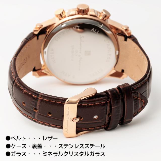 腕時計メンズ 【Salvatore Marra】サルバトーレマーラ メンズ 腕時計 マルチファンクション 多軸クォーツ 5気圧防水 革ベルト SM25101-PGWH画像5