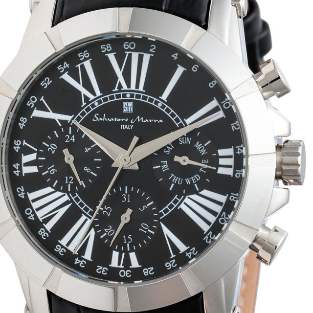 腕時計メンズ 【Salvatore Marra】サルバトーレマーラ メンズ 腕時計 マルチファンクション 多軸クォーツ 5気圧防水 革ベルト SM25101-SSBK画像2