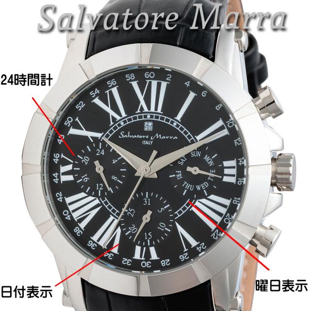 腕時計メンズ 【Salvatore Marra】サルバトーレマーラ メンズ 腕時計 マルチファンクション 多軸クォーツ 5気圧防水 革ベルト SM25101-SSBK画像3