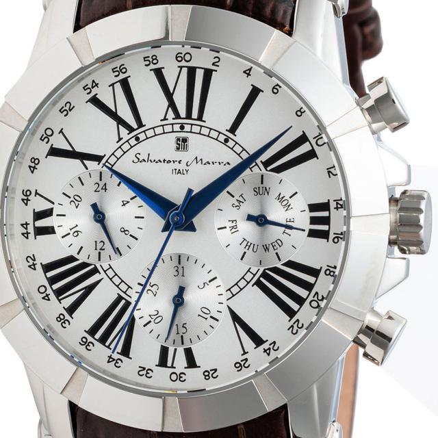 腕時計メンズ 【Salvatore Marra】サルバトーレマーラ メンズ 腕時計 マルチファンクション 多軸クォーツ 5気圧防水 革ベルト SM25101-SSWH画像2