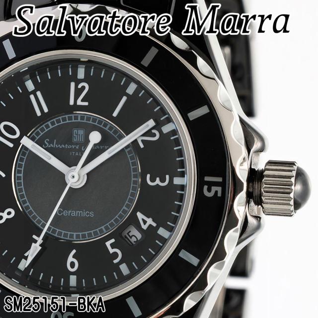 腕時計 レディース Salvatore Marra サルバトーレマーラ セラミック 3気圧防水 セラミックベルト アラビアインデックス SM25151-BKA画像2