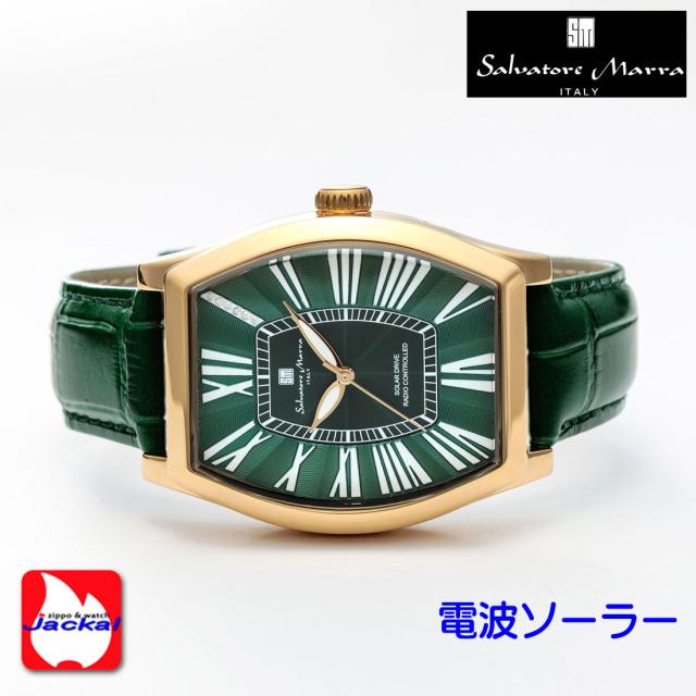腕時計 メンズ Salvatore Marra サルバトーレマーラ 電波ソーラー腕時計 ダイヤモンド配置 ローマインデックス 革ベルト SM26101-GDGR画像4