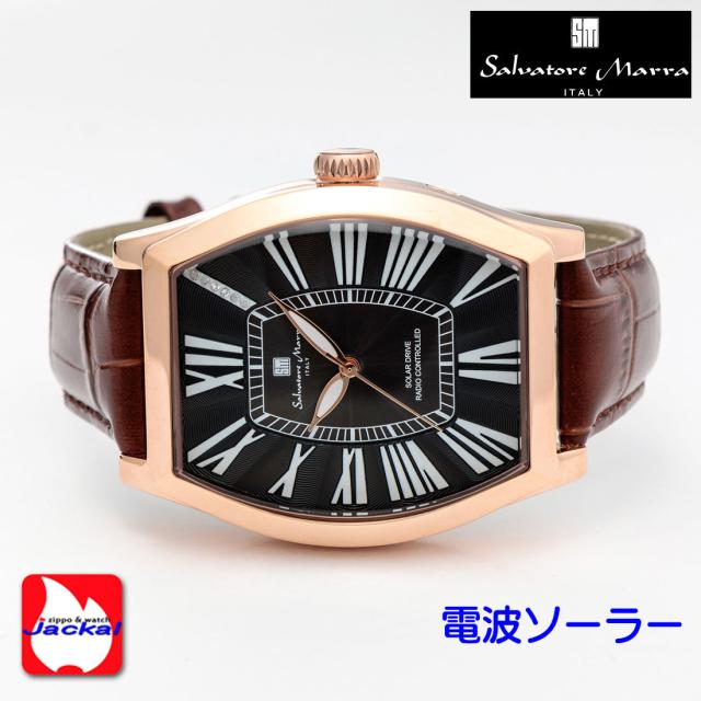 腕時計 メンズ Salvatore Marra サルバトーレマーラ 電波ソーラー腕時計 ダイヤモンド配置 ローマインデックス 革ベルト SM26101-PGBK画像4