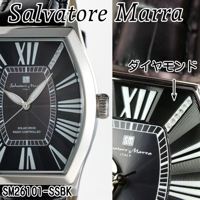 腕時計 メンズ Salvatore Marra サルバトーレマーラ 電波ソーラー腕時計 ダイヤモンド配置 ローマインデックス 革ベルト SM26101-SSBK画像2