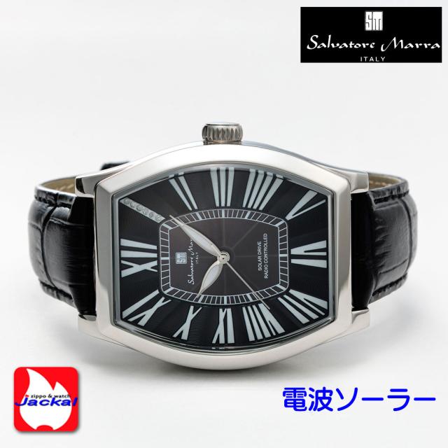 腕時計 メンズ Salvatore Marra サルバトーレマーラ 電波ソーラー腕時計 ダイヤモンド配置 ローマインデックス 革ベルト SM26101-SSBK画像4
