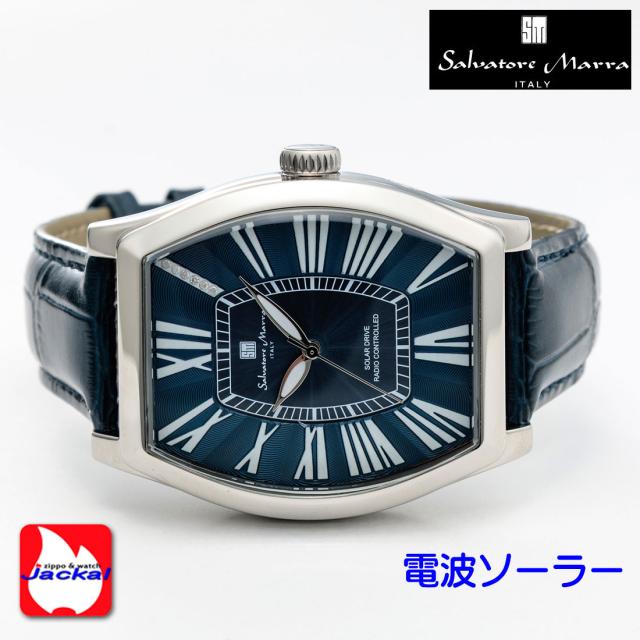 腕時計 メンズ Salvatore Marra サルバトーレマーラ 電波ソーラー腕時計 ダイヤモンド配置 ローマインデックス 革ベルト SM26101-SSBL画像4
