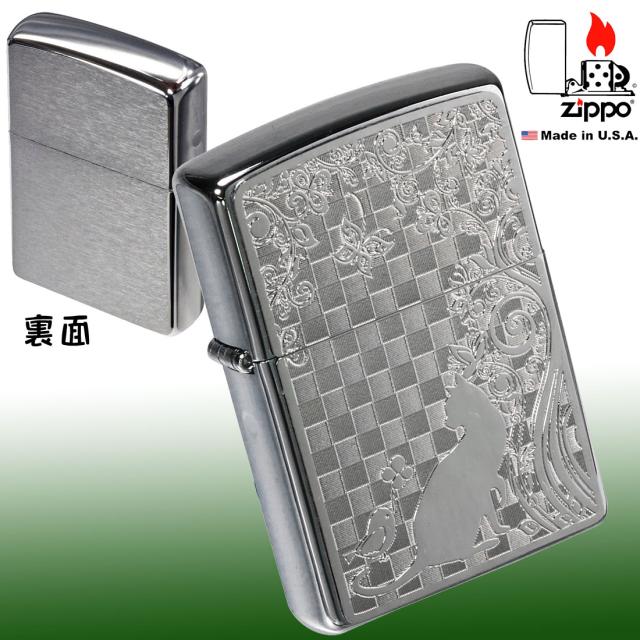 zippo(ジッポーライター)ネコと小鳥 ブラッシュクローム メタルプレート貼り 画像3