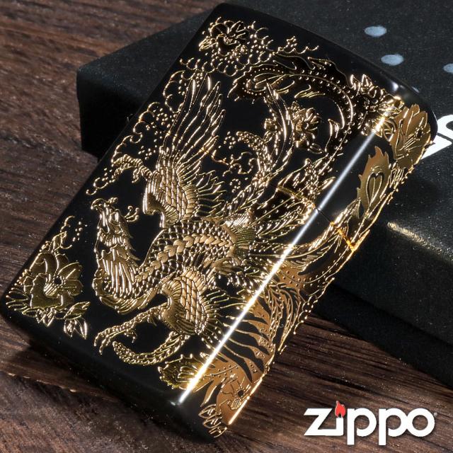 ZIPPO/瑞鳥　鳳凰 黒金　イオンブラック　二面加工画像6