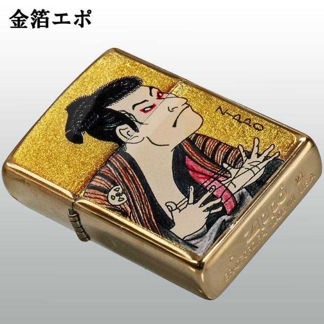 ZIPPO/金箔和柄 エポキシコーティング　浮世絵風　綾取り役者　ブラス（真鍮） 画像4