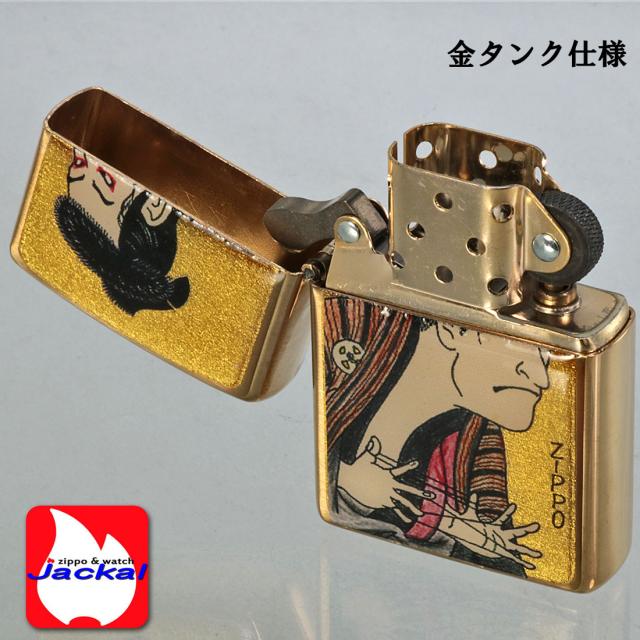 ZIPPO/金箔和柄 エポキシコーティング　浮世絵風　綾取り役者　ブラス（真鍮） 画像5