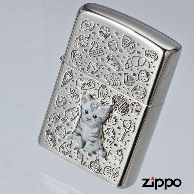 ZIPPO/kitten sweets (a) ネコ cat スゥイーツ アッシュグレー画像5
