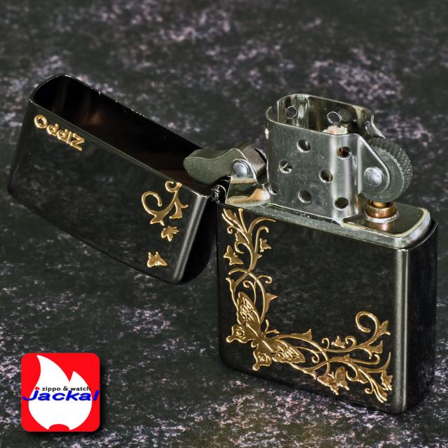 ZIPPO/バタフライデザイン 黒ニッケル　エッチング　金サシ仕上げ　2BKG-BUT画像3