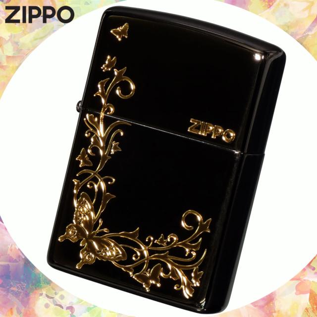 ZIPPO/バタフライデザイン 黒ニッケル　エッチング　金サシ仕上げ　2BKG-BUT画像6