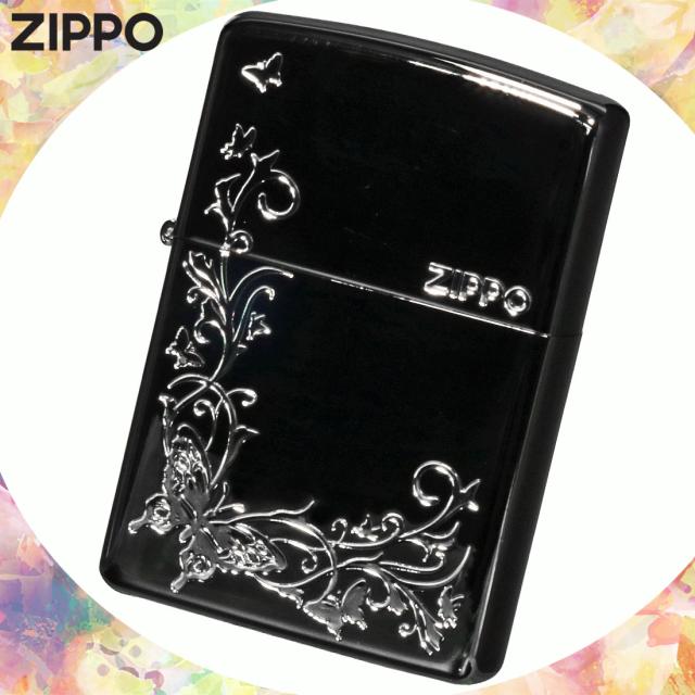 ZIPPO/バタフライデザイン 黒ニッケル　エッチング　銀サシ仕上げ　2BKS-BUT画像6