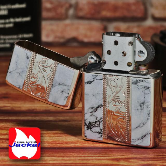 ZIPPO/ MARBLE&ENGRAVE ニッケルメッキ ホワイト　大理石調　唐草　アラベスク　2NWT-W画像5