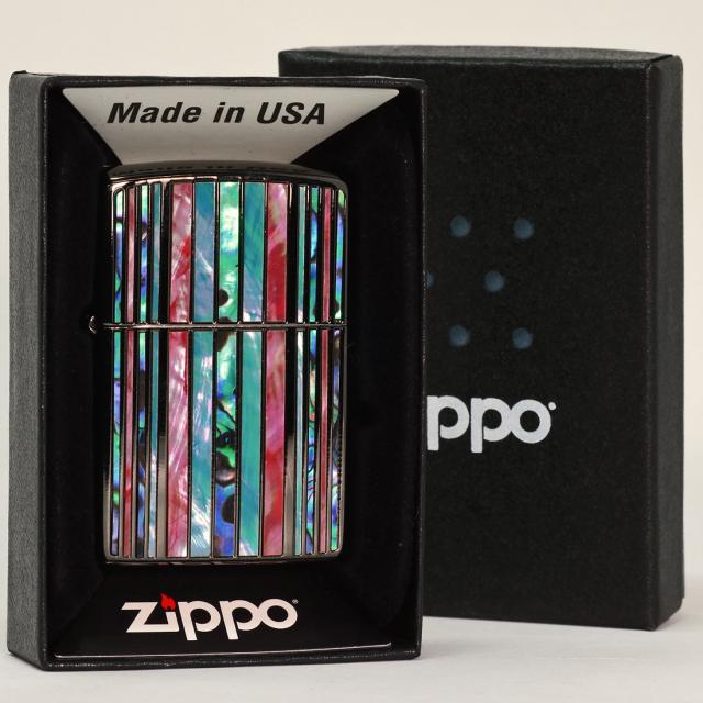 ZIPPO/シェルマルチ　ストライプ　BK　ブラックニッケル　天然貝貼り　SHELL-MS-BK画像4
