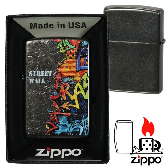 ZIPPO/ストリート　ウォール　オイルライター　黒ニッケルバレル　インクジェット印刷　エッチング　SW-KC画像3